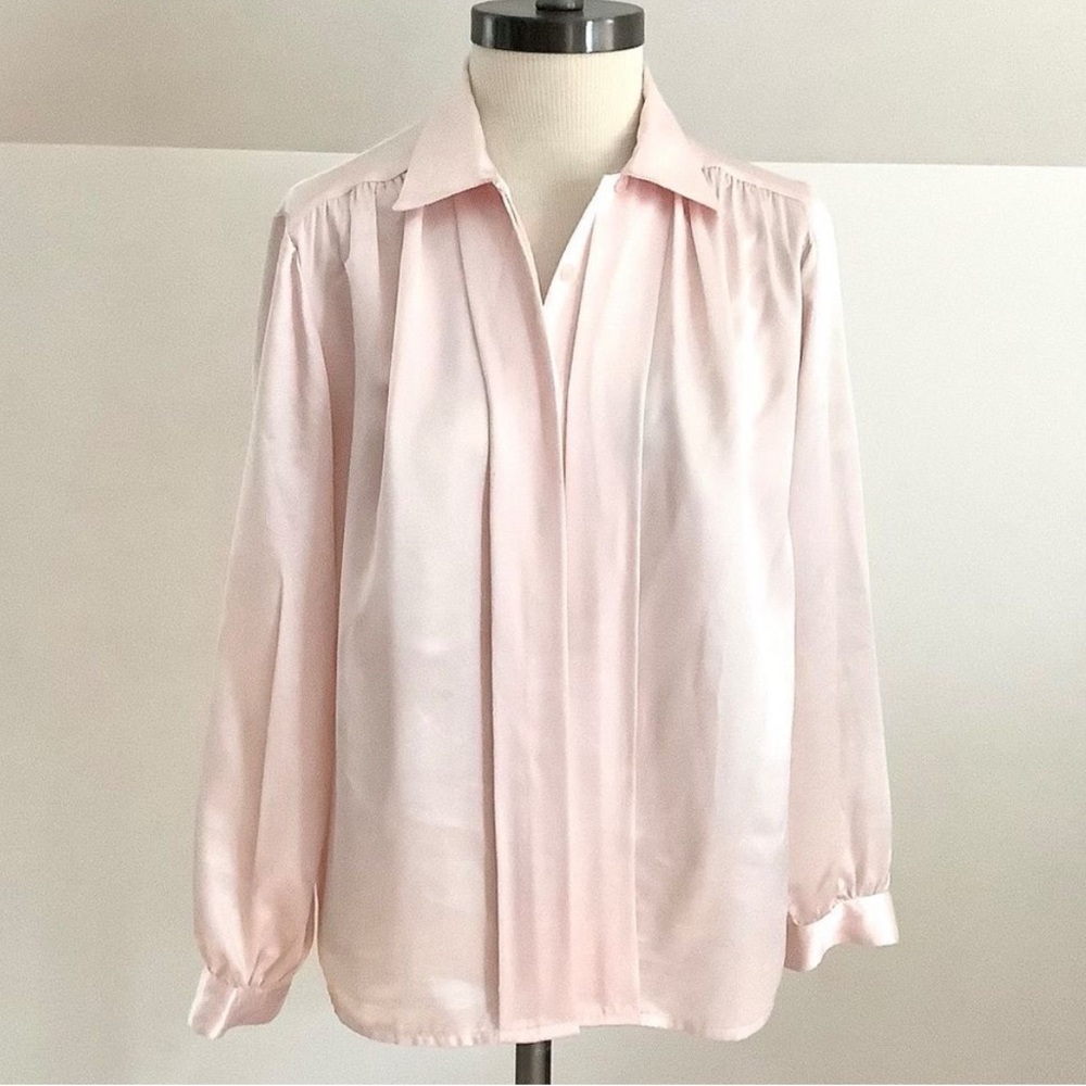 Impressions | Vintage Pink Polyester Button Down Blouse size 14